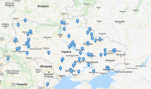 Origin of Ukrainian entries: Overview on Google Maps created by the Ukrainian project team | Photo: 2022 GeoBasis-DE/BKG ((c) 2009), Google, Inst. Geogr. Nacional, Mapa GISrael